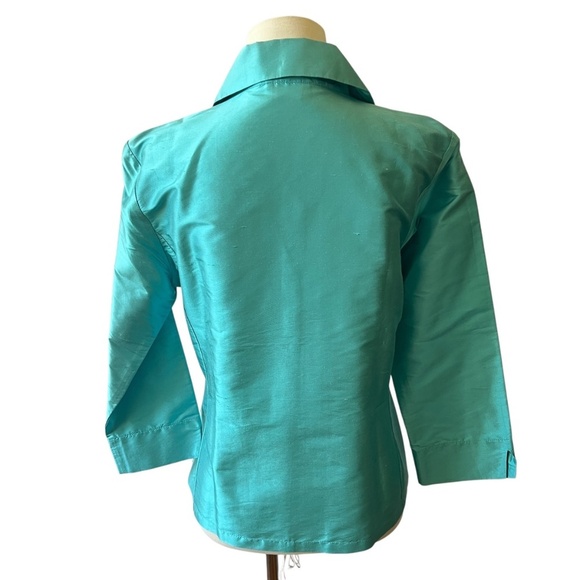 MARIKO 100% SILK BUTTON FRONT BLOUSE XS 3/4 SLEEVE NOTCH COLLAR EVENING ELEGANT - Picture 5 of 12